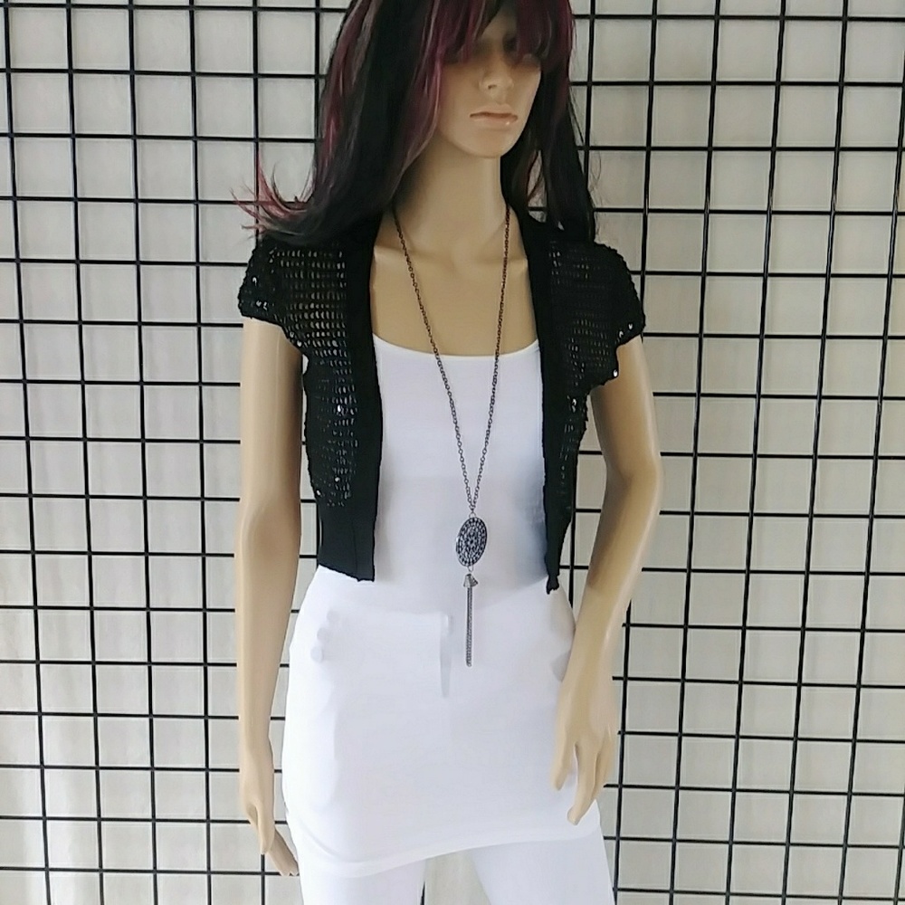 SALE! NWT BCBGMaxAzria Black Silk Sequin Cardigan